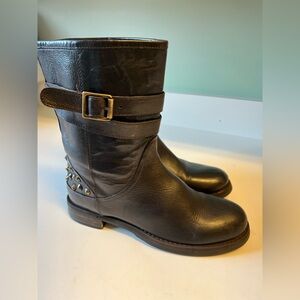 Boemos Women’s Studded Distressed Leather Moto Boots, Dk Brown, Italy, Sz US 7.5